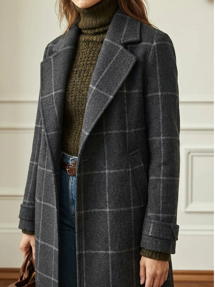 Ava | Wool Check Long Coat