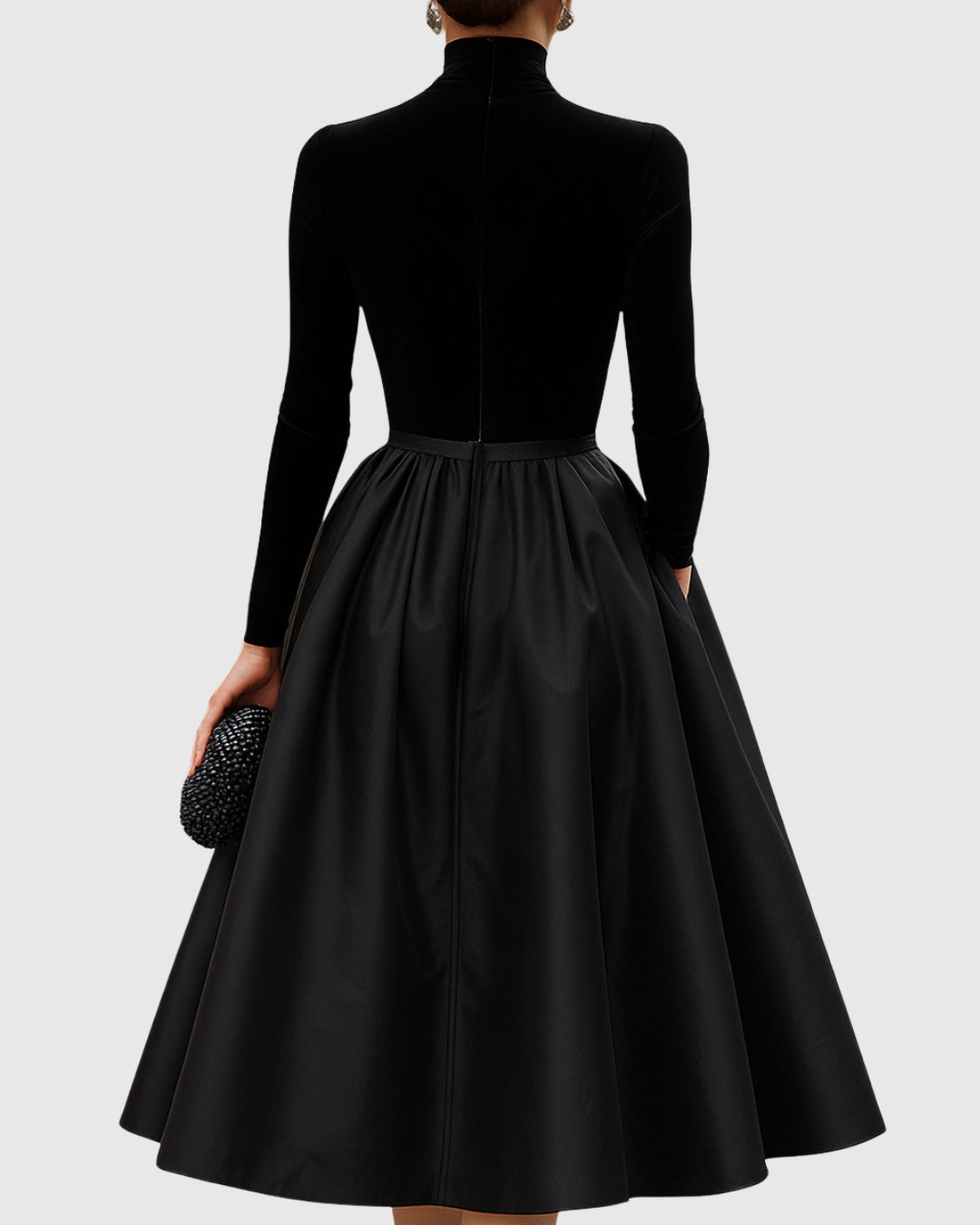Aradia | Elegant Black Velvet & Satin Midi Dress
