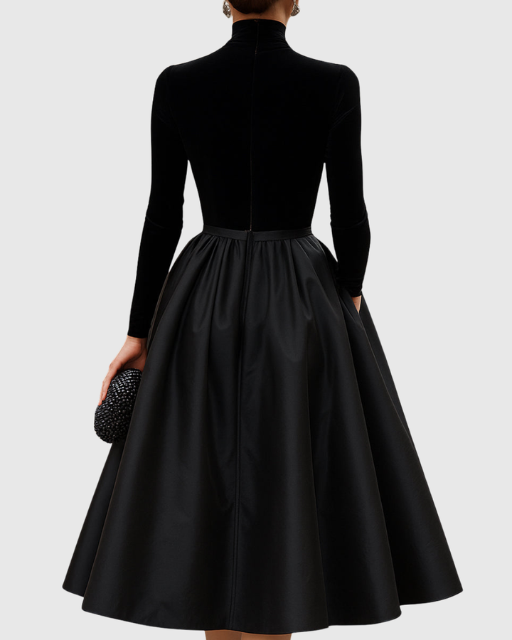 Aradia | Elegant Black Velvet & Satin Midi Dress