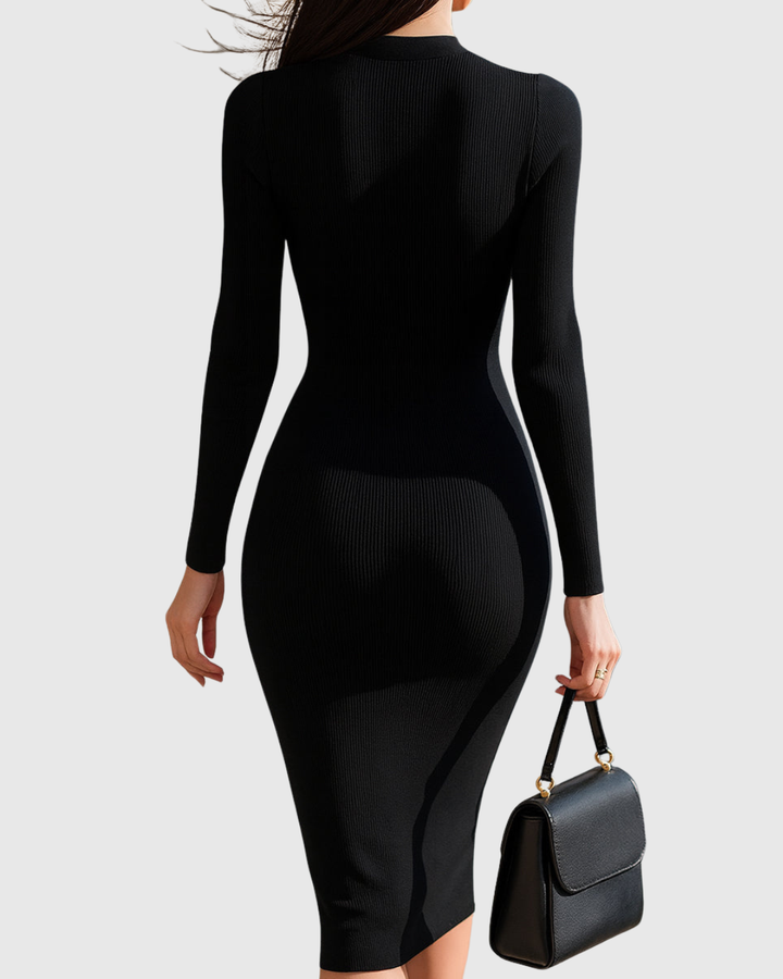 Eadwine | Zip Front Ribbed Knit Midi Dress