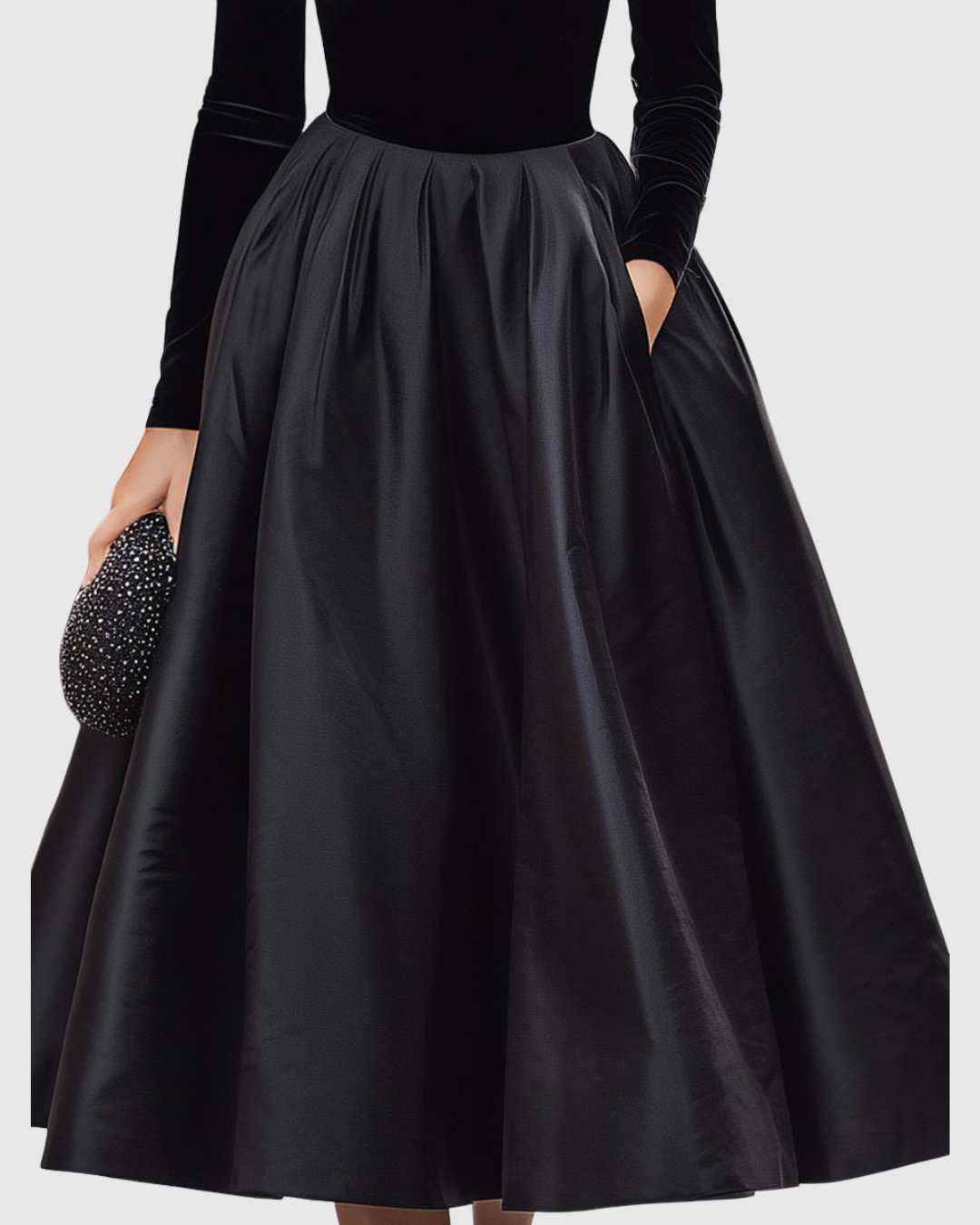 Aradia | Elegant Black Velvet & Satin Midi Dress