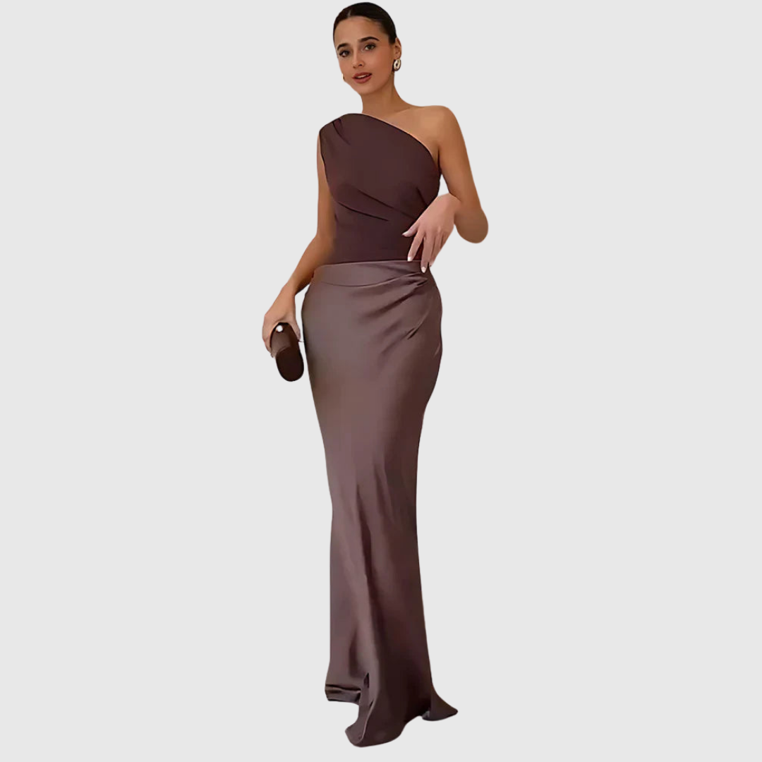 Aleida | One Shoulder Satin Maxi Dress