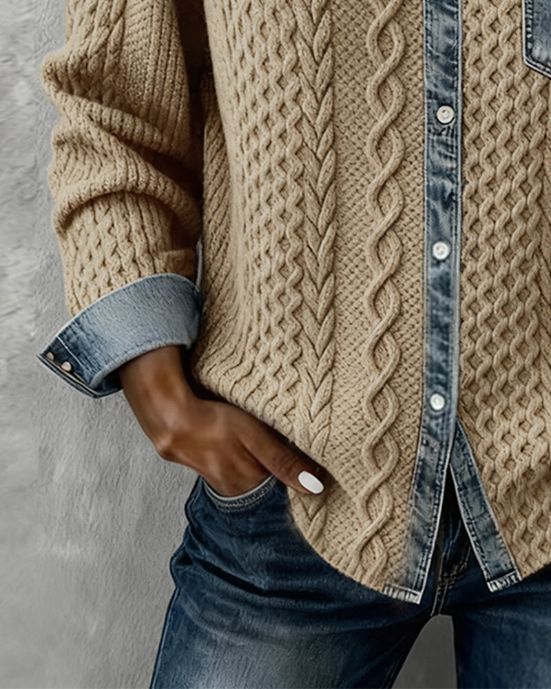 Olivia | Cable Knit Denim Shirt