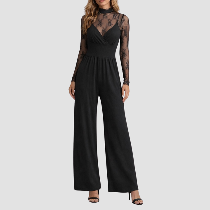 Maryam | Solid Color Lace Tee & Pocket Jumpsuit Set