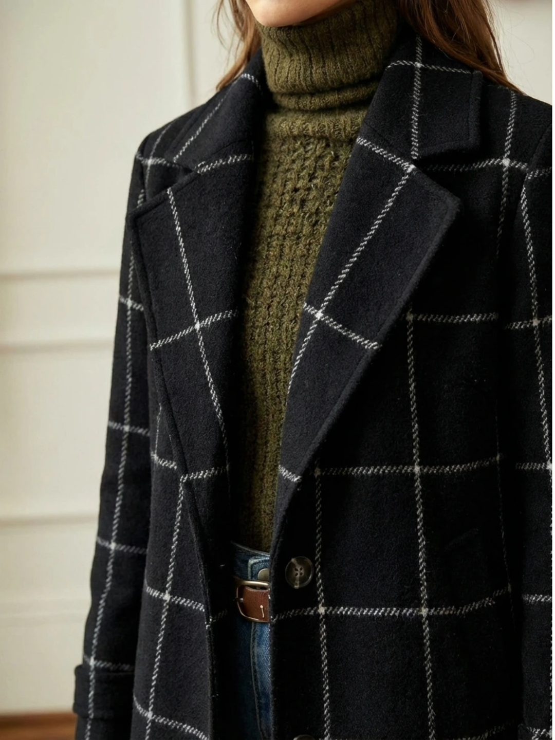 Ava | Wool Check Long Coat