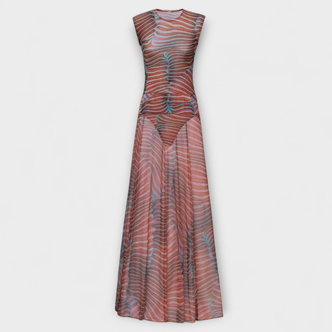 Phoenix | Shimmering Wave Mesh Bodysuit and Skirt Ensemble