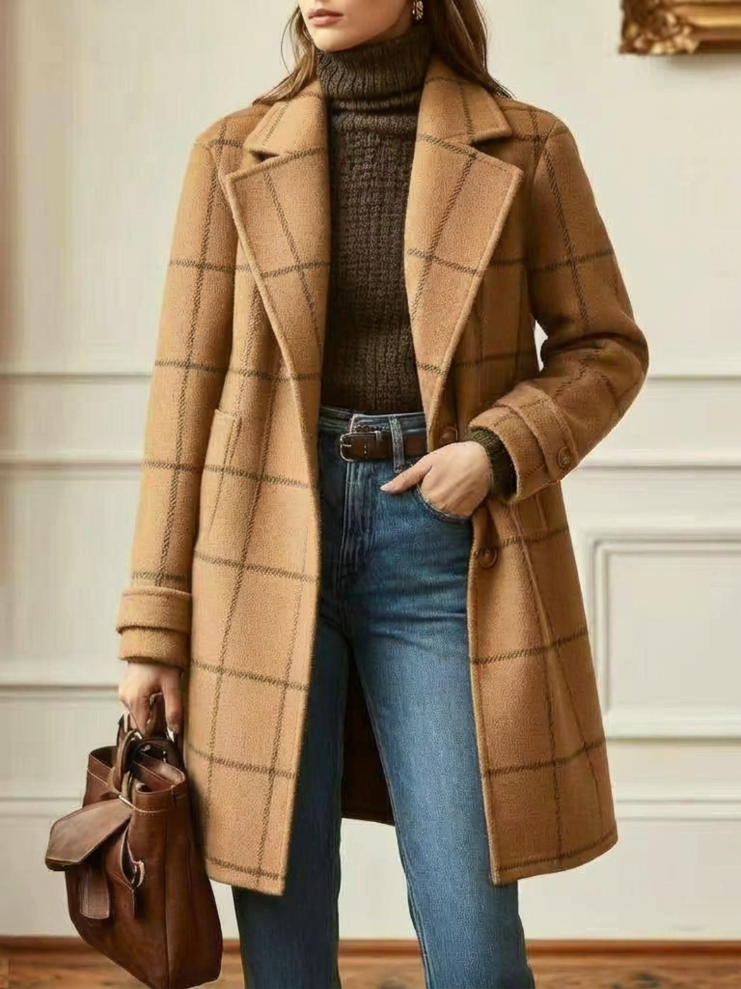 Ava | Wool Check Long Coat