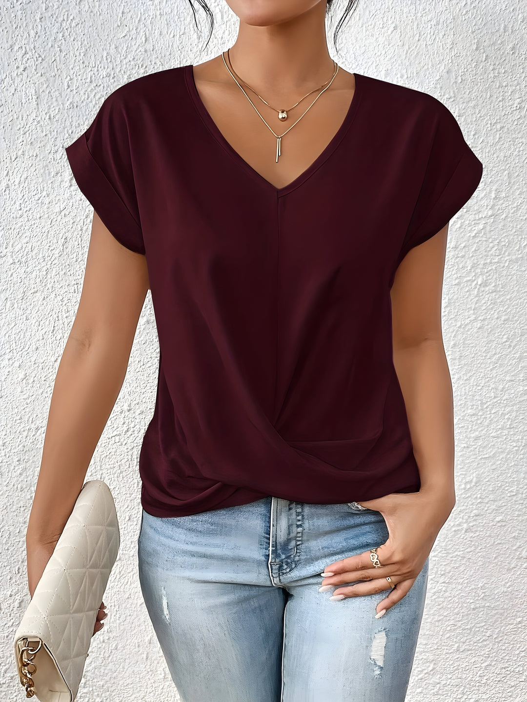Violet | Twist Front V Neck Top