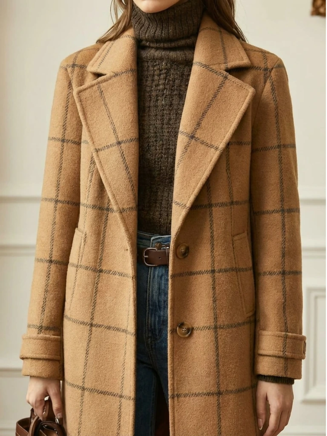 Ava | Wool Check Long Coat