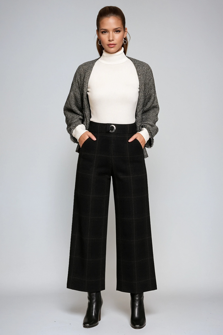 Women's Trousers | High Waist | Wide Legs | Check