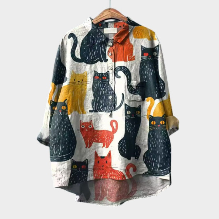 Ivy | Oversized Blouse Featuring Colorful Cats