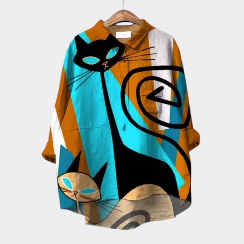 Ivy | Oversized Blouse Featuring Colorful Cats