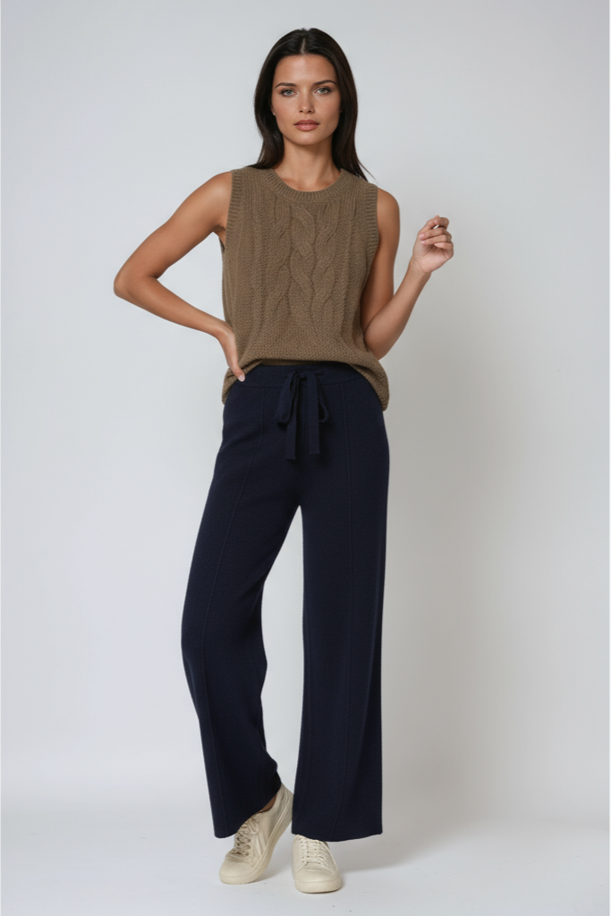 Knitted Trousers | Straight Legs | Drawstring Waist