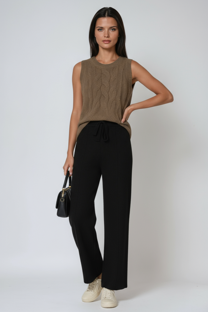 Knitted Trousers | Straight Legs | Drawstring Waist