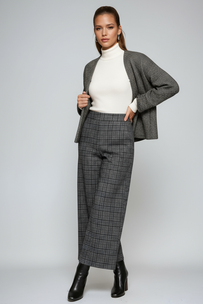 Women's Trousers | High Waist | Wide Legs | Check
