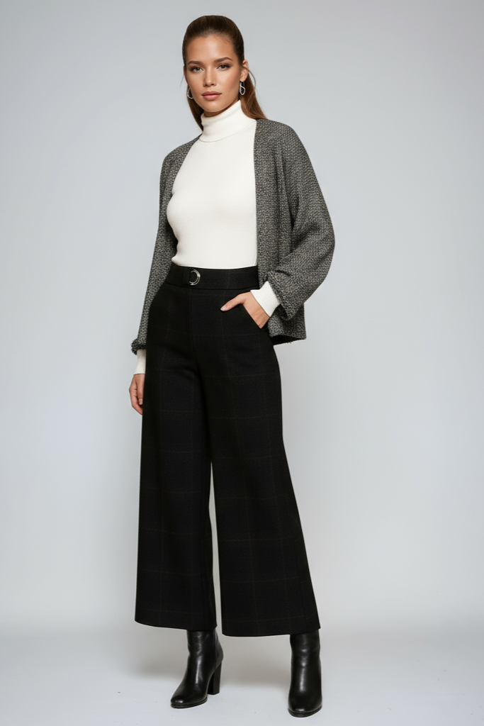 Women's Trousers | High Waist | Wide Legs | Check