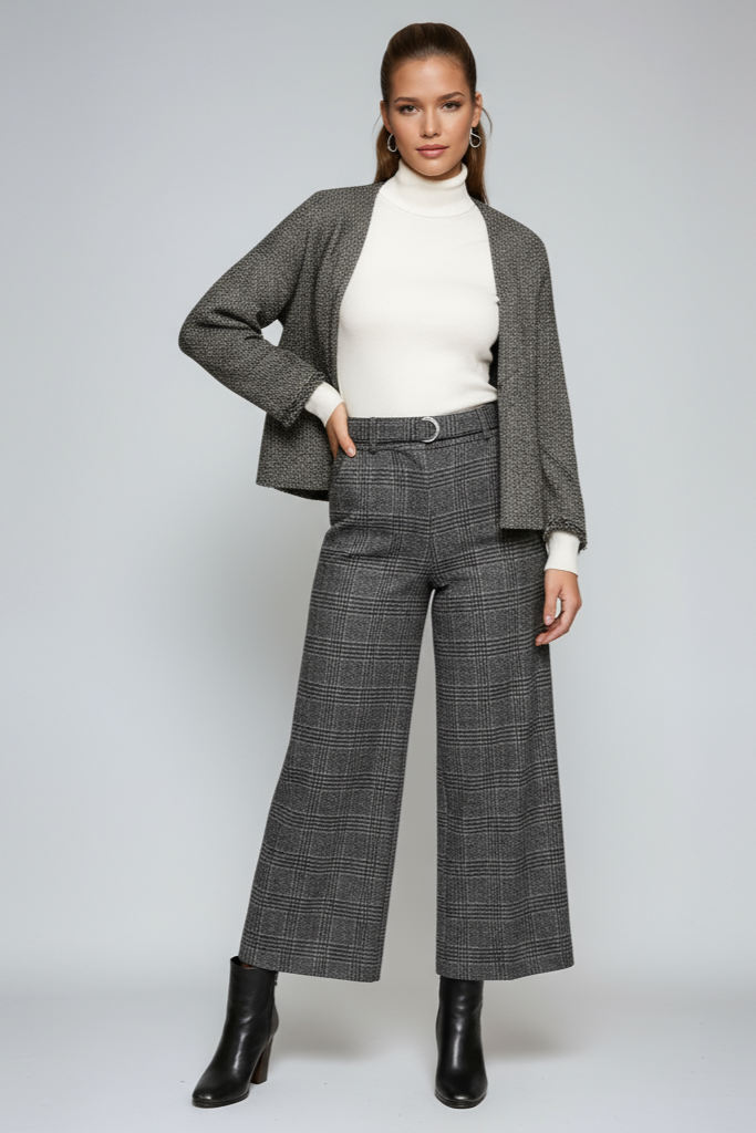 Women's Trousers | High Waist | Wide Legs | Check