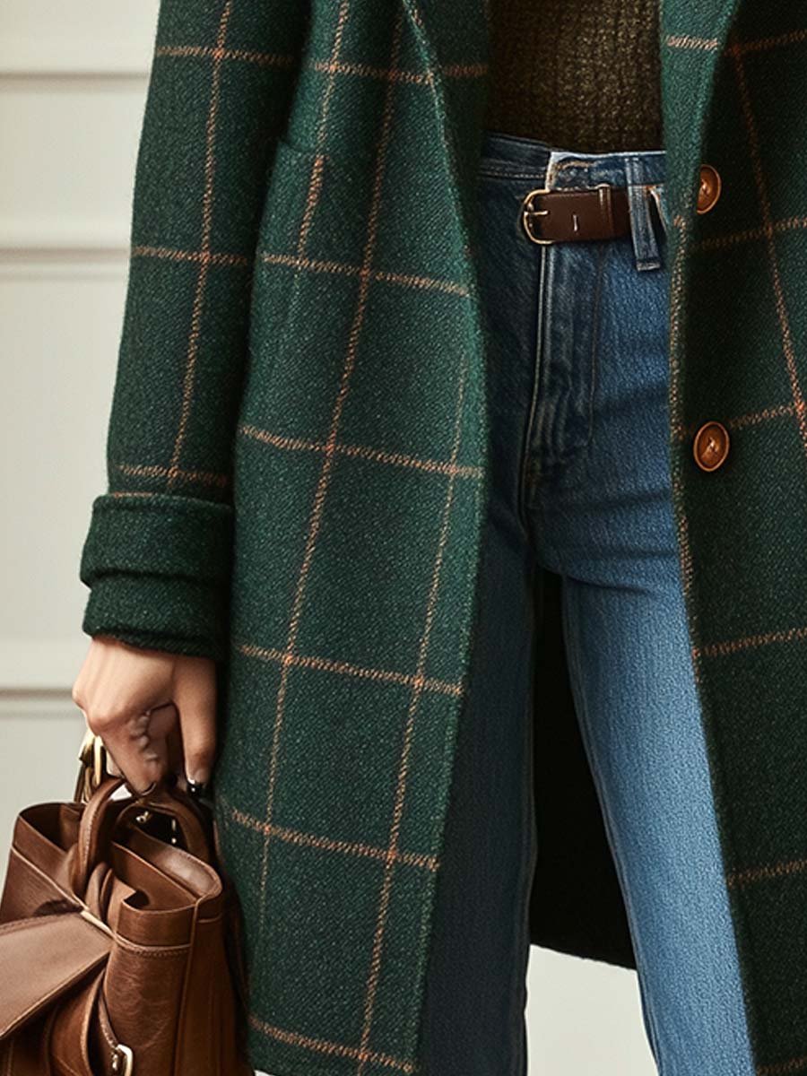 Ava | Wool Check Long Coat